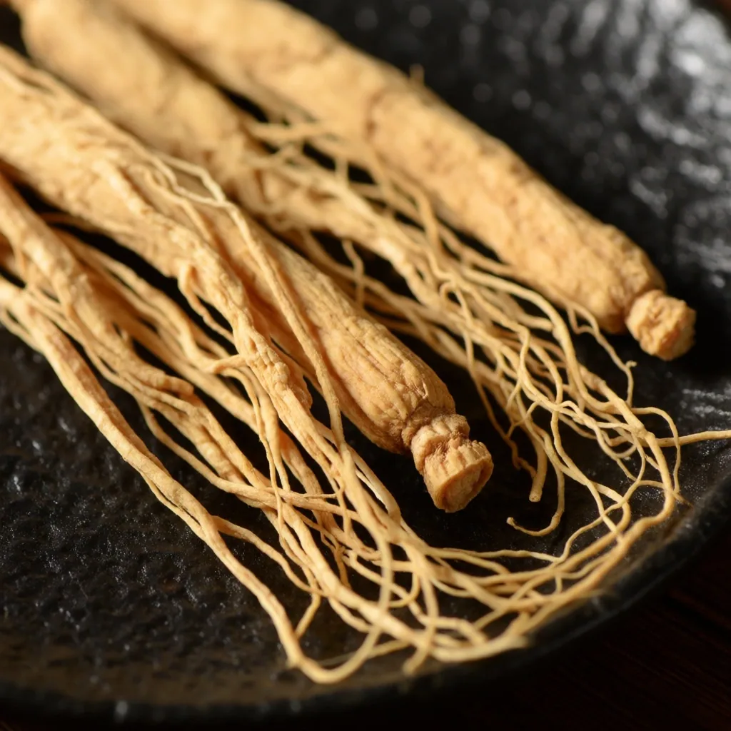 Dried ginseng root macro detail