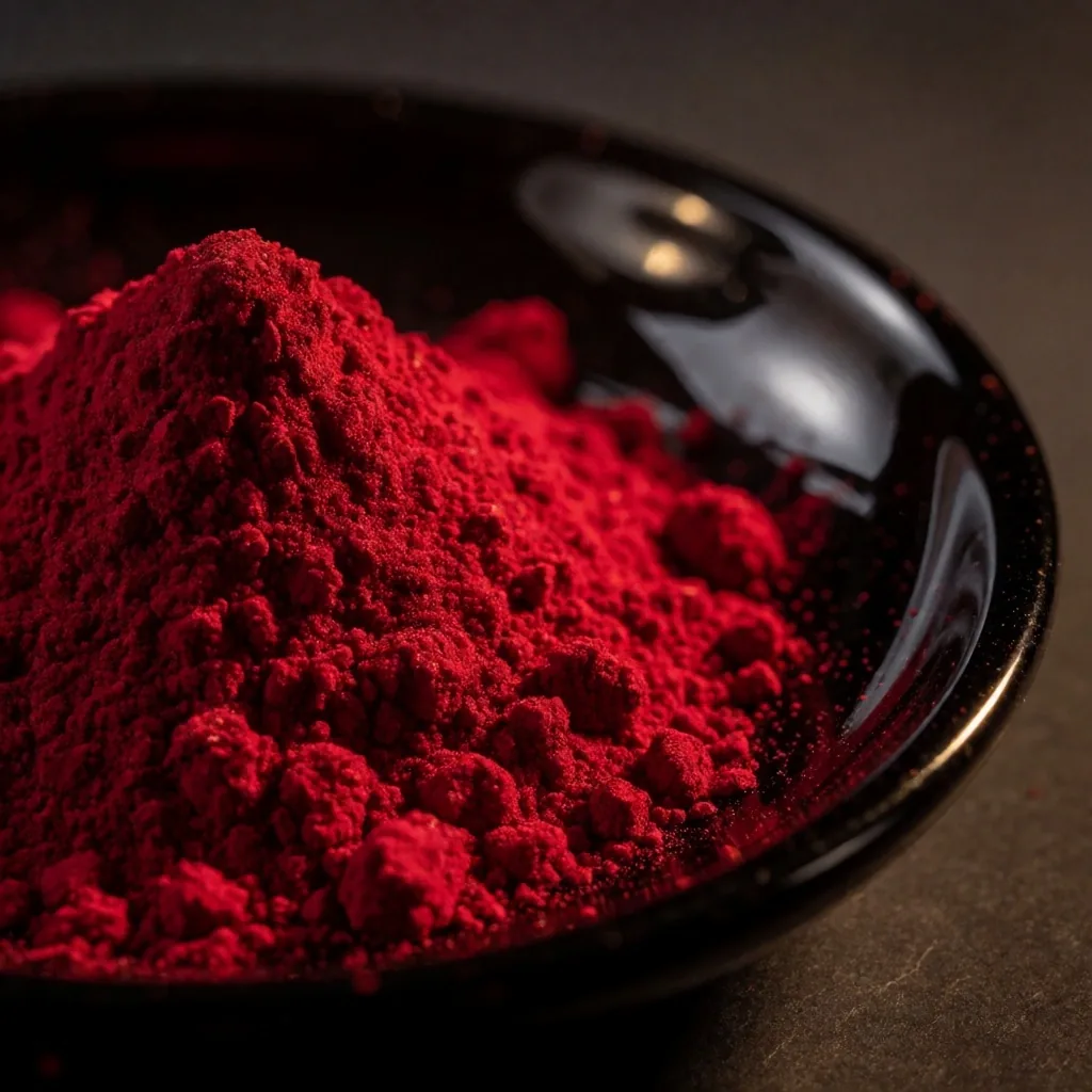 Red B12 methylcobalamin crystals in glass dish